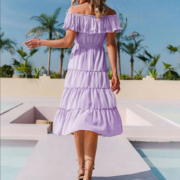 Boho off shoulder flounce hem dress - Picture 2 of 4